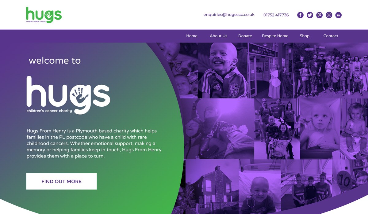 Hugs Childrens Cancer Charity website hero section